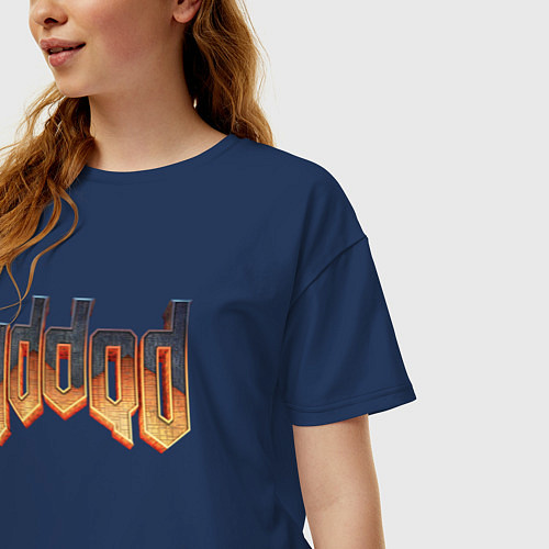 Женская футболка оверсайз IDDQD DOOM / Тёмно-синий – фото 3