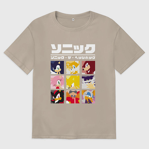 Женская футболка оверсайз Японский Sonic / Миндальный – фото 1