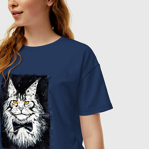Женская футболка оверсайз Hello kittys! / Тёмно-синий – фото 3