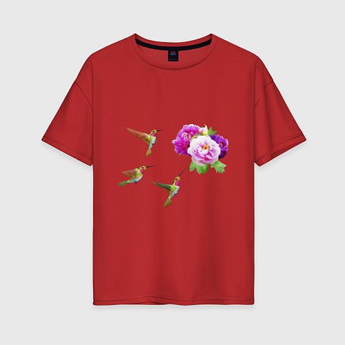 Женская футболка оверсайз Колибри / Красный – фото 1