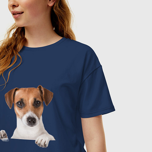 Женская футболка оверсайз Собака / Тёмно-синий – фото 3
