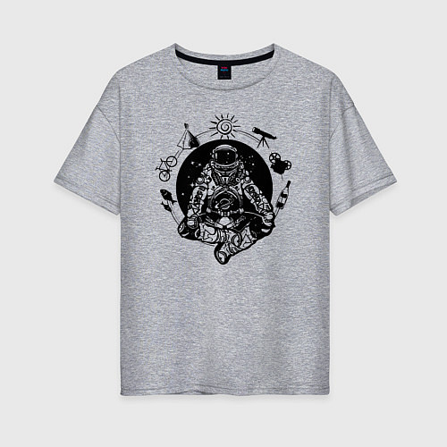 Женская футболка оверсайз Космонавт медитация / Меланж – фото 1