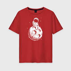 Футболка оверсайз женская Космонавт на луне, цвет: красный