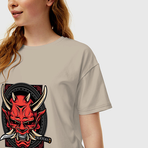 Женская футболка оверсайз МАСКА РОНИНА / Миндальный – фото 3