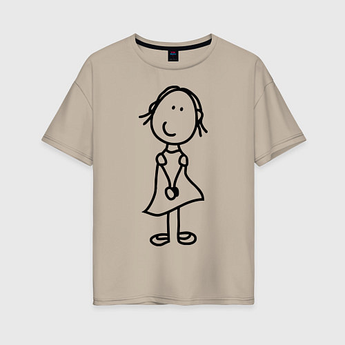 Женская футболка оверсайз Человечки с цветком парная жен / Миндальный – фото 1