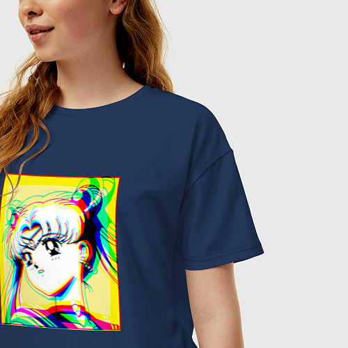 Женская футболка оверсайз Сейлор Мун Усаги Цукино Sailor / Тёмно-синий – фото 3