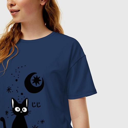 Женская футболка оверсайз Jiji Cat / Тёмно-синий – фото 3