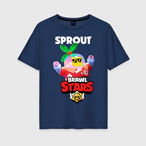 Женская футболка оверсайз BRAWL STARS TROPICAL SPROUT / Тёмно-синий – фото 1