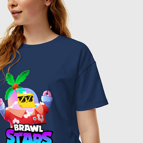 Женская футболка оверсайз BRAWL STARS TROPICAL SPROUT / Тёмно-синий – фото 3
