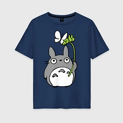 Футболка оверсайз женская Totoro и бабочка, цвет: тёмно-синий