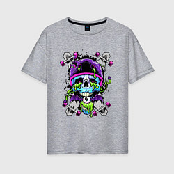 Женская футболка оверсайз Crazy skull - skateboard
