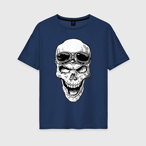 Женская футболка оверсайз Skull and glasses / Тёмно-синий – фото 1