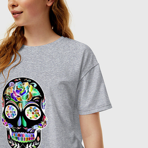 Женская футболка оверсайз Flowers - Art skull / Меланж – фото 3