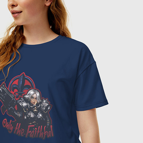 Женская футболка оверсайз Only the faithful / Тёмно-синий – фото 3