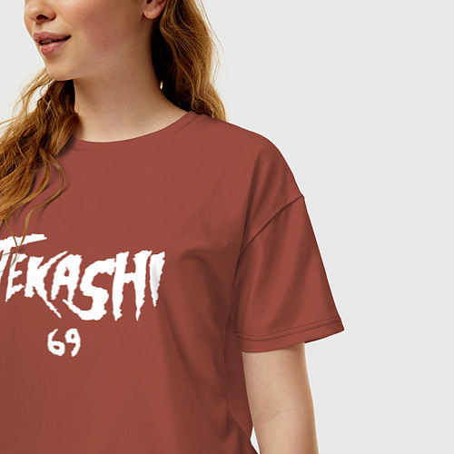 Женская футболка оверсайз TEKASHI 69 / Кирпичный – фото 3