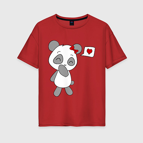 Женская футболка оверсайз Панда девочка / Красный – фото 1