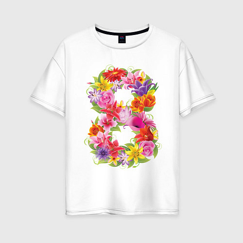 Женская футболка оверсайз 8 марта из цветов / Белый – фото 1
