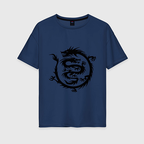 Женская футболка оверсайз Двойной дракон / Тёмно-синий – фото 1