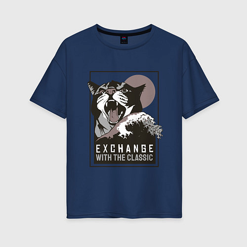 Женская футболка оверсайз Exchange with the classic / Тёмно-синий – фото 1