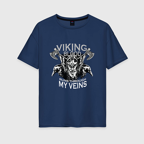 Женская футболка оверсайз Во мне течет кровь викингов / Тёмно-синий – фото 1