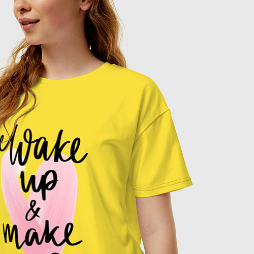Женская футболка оверсайз Wake up & Make up / Желтый – фото 3