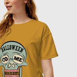 Футболка оверсайз женская Halloween Skull Retro, цвет: горчичный — фото 2