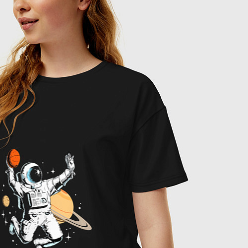 Женская футболка оверсайз Space bascetball / Черный – фото 3