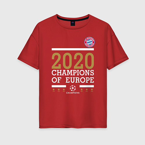 Женская футболка оверсайз FC Bayern Munchen Champions of Europe 2020 / Красный – фото 1