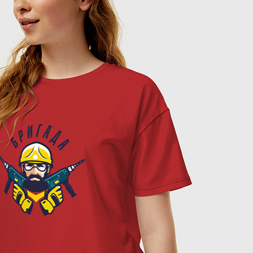 Женская футболка оверсайз Бригада строителей / Красный – фото 3