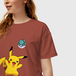 Футболка оверсайз женская Pokemon pikachu 1, цвет: кирпичный — фото 2
