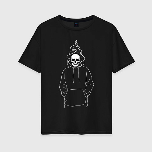 Женская футболка оверсайз Скелет в худи / Черный – фото 1