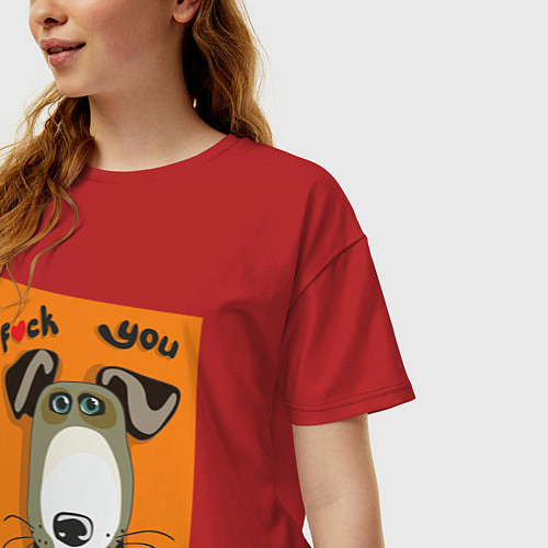 Женская футболка оверсайз Собака f*ck you / Красный – фото 3