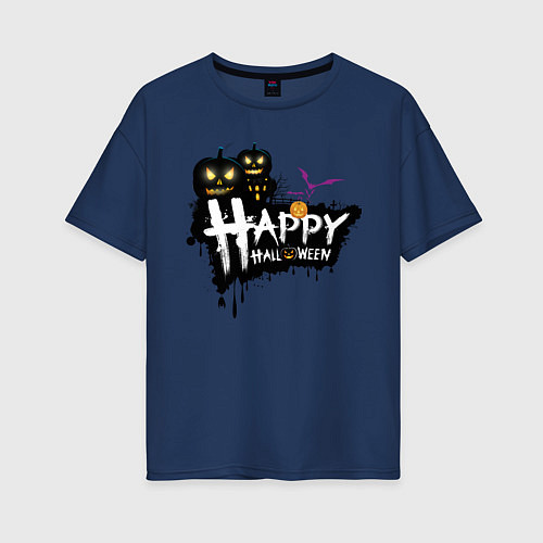 Женская футболка оверсайз Happy halloween / Тёмно-синий – фото 1