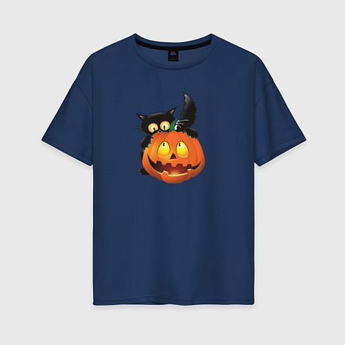 Женская футболка оверсайз Хеллоуин / Тёмно-синий – фото 1