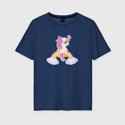 Футболка оверсайз женская Pony unicorn on a rainbow, цвет: тёмно-синий