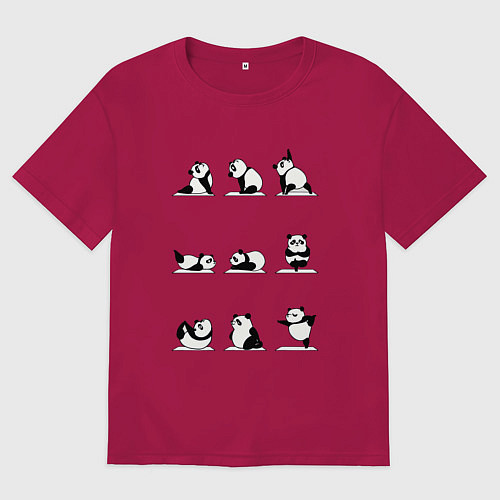 Женская футболка оверсайз Панда занимается йогой / Маджента – фото 1