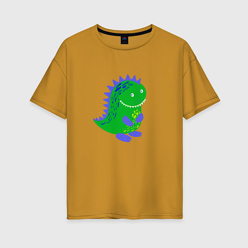 Женская футболка оверсайз Зеленый дракончик-динозаврик / Горчичный – фото 1