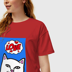 Футболка оверсайз женская Love cat, цвет: красный — фото 2