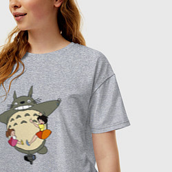 Футболка оверсайз женская Тоторо и девочки, цвет: меланж — фото 2
