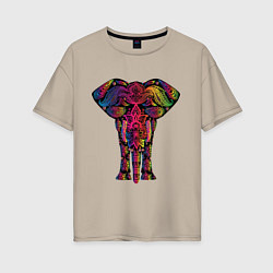 Футболка оверсайз женская  Слон с орнаментом, цвет: миндальный