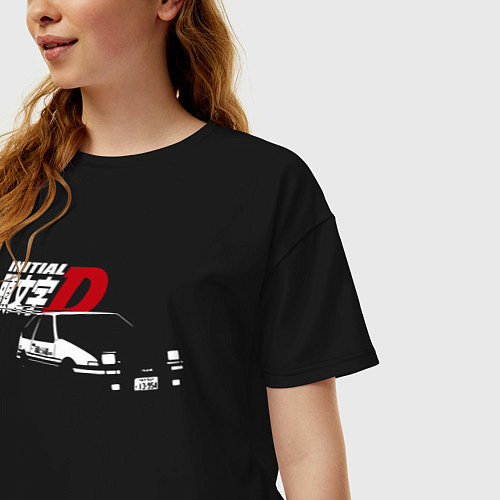 Женская футболка оверсайз INITIAL D / Черный – фото 3