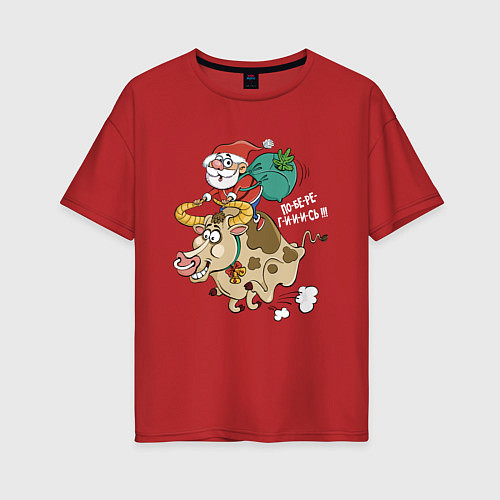 Женская футболка оверсайз Санта на олене / Красный – фото 1