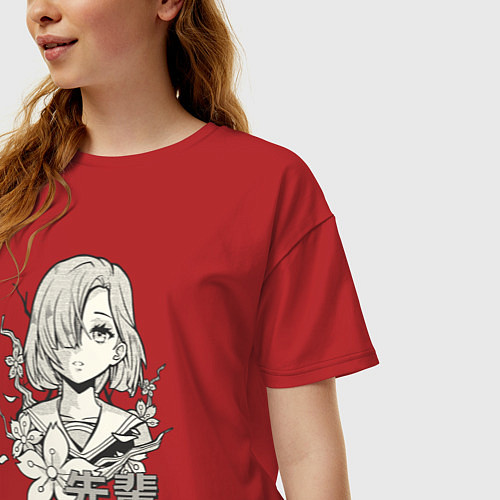 Женская футболка оверсайз Beautiful Senpai / Красный – фото 3