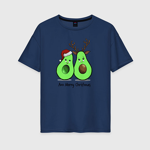 Женская футболка оверсайз Новогодний авокадо / Тёмно-синий – фото 1