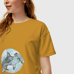 Футболка оверсайз женская Акула-молот, цвет: горчичный — фото 2