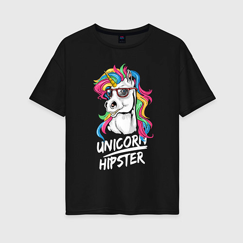 Женская футболка оверсайз Unicorn hipster / Черный – фото 1