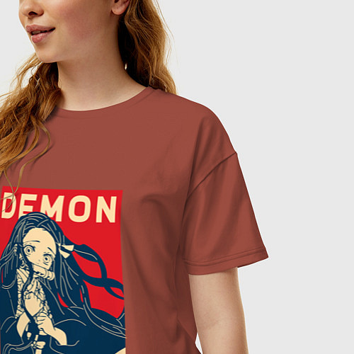 Женская футболка оверсайз DEMON НЕЗУКО КАМАДО / Кирпичный – фото 3