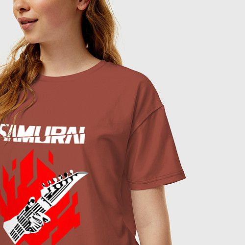 Женская футболка оверсайз CYBERPUNK 2077 SAMURAI / Кирпичный – фото 3