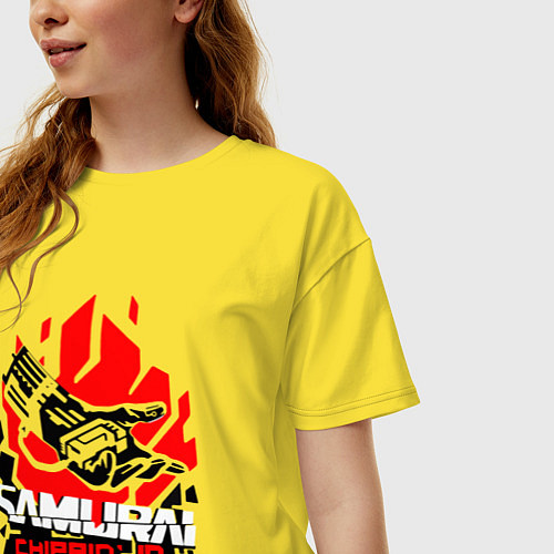 Женская футболка оверсайз CYBERPUNK 2077 SAMURAI / Желтый – фото 3