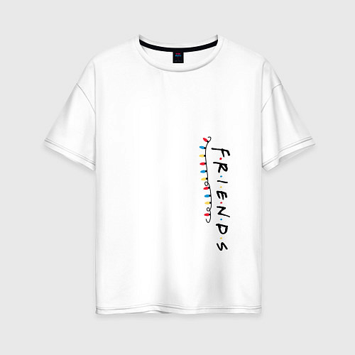 Женская футболка оверсайз Друзья логотип новогодний / Белый – фото 1